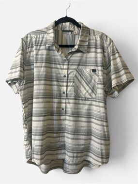 L.L. Bean Short-Sleeve Button-Down in Cream and Gray Stripe